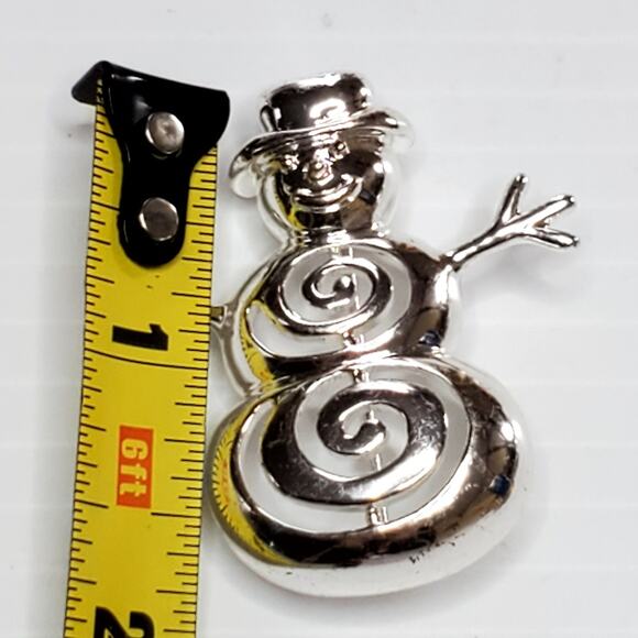 Happy Snowman Swirl Body Whimsical Winter Silver Tone Unsigned 1.5" Vtg - Picture 3 of 3